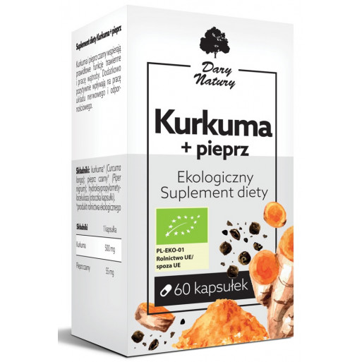 KURKUMA Z PIEPRZEM BIO 60 KAPSUŁEK (555 mg) - DARY NATURY