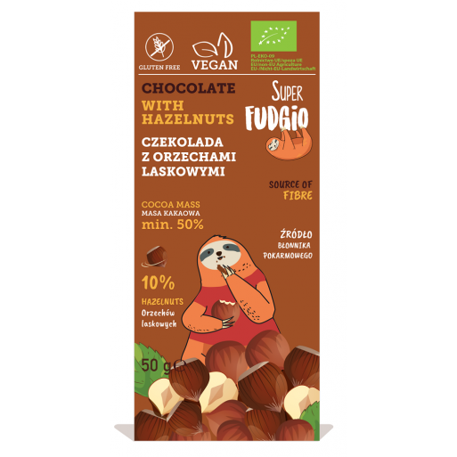 CZEKOLADA Z ORZECHAMI LASKOWYMI BEZGLUTENOWA BIO 50 g - ME GUSTO (SUPER FUDGIO)