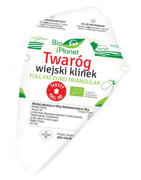 TWARÓG WIEJSKI KLINEK TŁUSTY BIO (około 0,25kg) - BIO PLANET