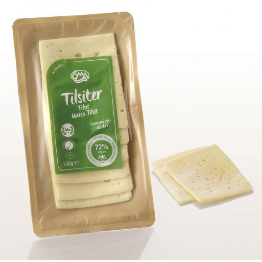 SER TILSITER (TYLŻYCKI) PLASTRY BIO (45 % TŁUSZCZU W SUCHEJ MASIE) 150 g - OMA