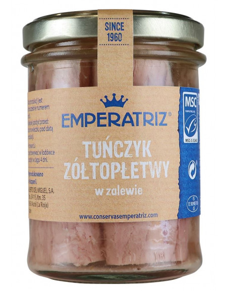 TUŃCZYK ŻÓŁTOPŁETWY FILETY W ZALEWIE 200 g (140 g) (SŁOIK) - EMPERATRIZ