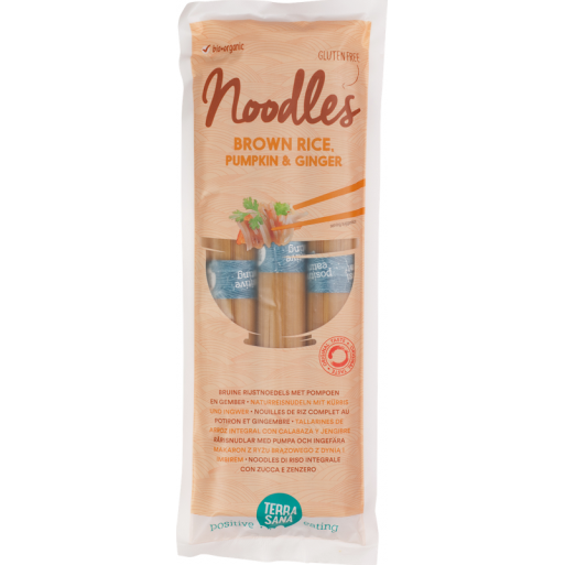 MAKARON (RYŻOWY RAZOWY TYPU NOODLE Z DYNIĄ I IMBIREM) BEZGLUTENOWY BIO 250 g - TERRASANA