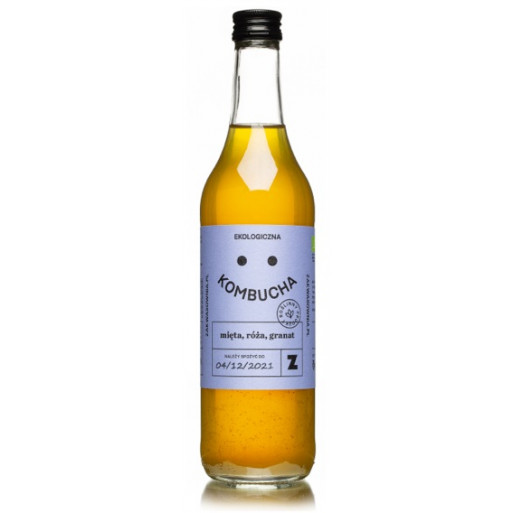 KOMBUCHA Z MIĘTĄ, RÓŻĄ I GRANATEM BIO 500 ml - ZAKWASOWNIA