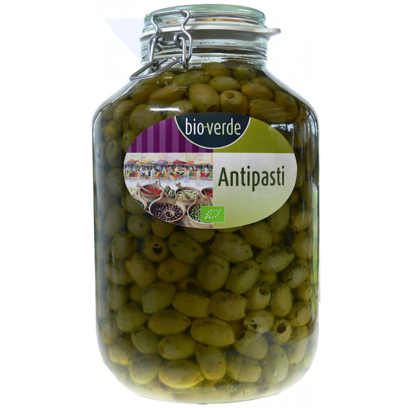 OLIWKI ZIELONE BEZ PESTKI Z ZIOŁAMI W OLEJU BIO 4,55 kg (SŁOIK) - BIO VERDE