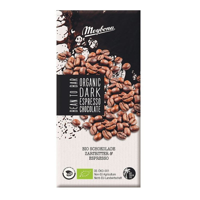 CZEKOLADA GORZKA Z KRUSZONYMI ZIARNAMI KAWY ESPRESSO BIO 100 g - MEYBONA