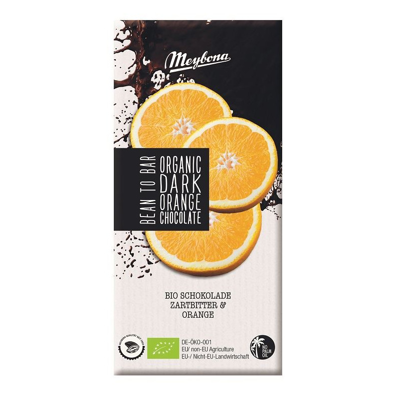 CZEKOLADA GORZKA Z CHRUPIĄCYMI GRANULKAMI POMARAŃCZY BIO 100 g - MEYBONA