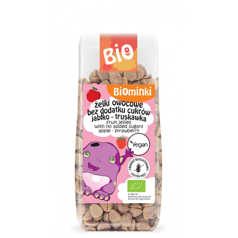 ŻELKI OWOCOWE BEZ DODATKU CUKRÓW JABŁKO - TRUSKAWKA BIO 150 g - BIOMINKI