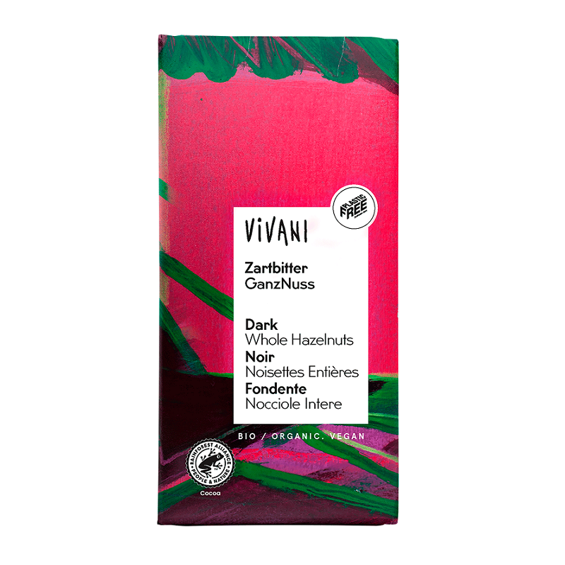 CZEKOLADA GORZKA Z CAŁYMI ORZECHAMI LASKOWYMI BIO 100 g - VIVANI
