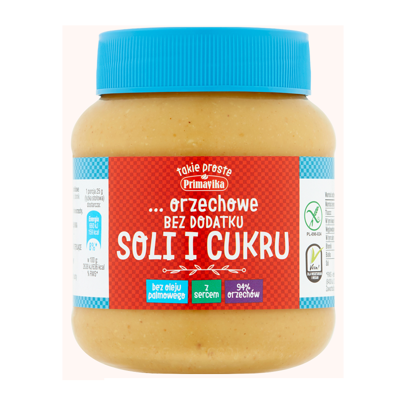 PASTA Z ORZESZKÓW ZIEMNYCH BEZ DODATKU SOLI I CUKRU BEZGLUTENOWA 350 g - PRIMAVIKA