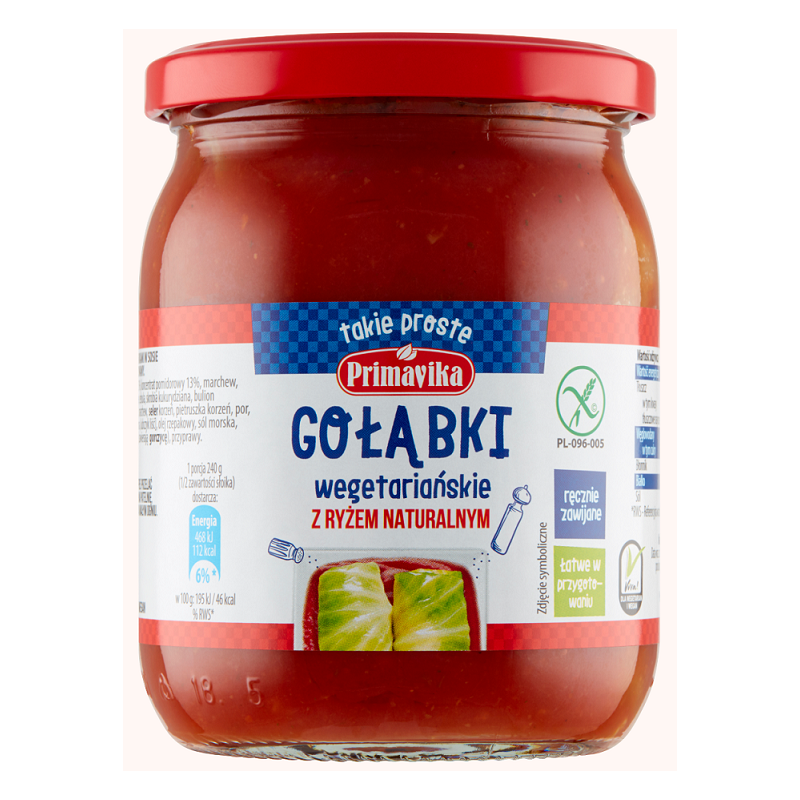 GOŁĄBKI Z RYŻEM I PIECZARKAMI W SOSIE POMIDOROWYM BEZGLUTENOWE 480 g - PRIMAVIKA