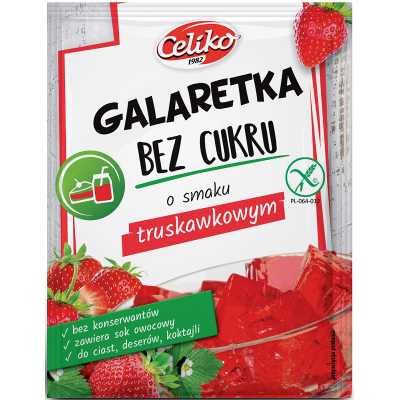 GALARETKA O SMAKU TRUSKAWKOWYM B/C B/G 14 g - CELIKO