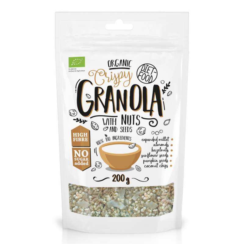 GRANOLA ORZECHOWA Z ORZECHAMI LASKOWYMI I MIGDAŁAMI BIO 200 g - DIET-FOOD