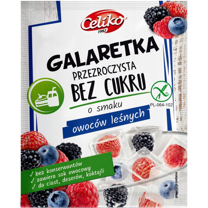 GALARETKA OWOCE LEŚNE BEZ DODATKU CUKRU BEZGLUTENOWA 14 g - CELIKO