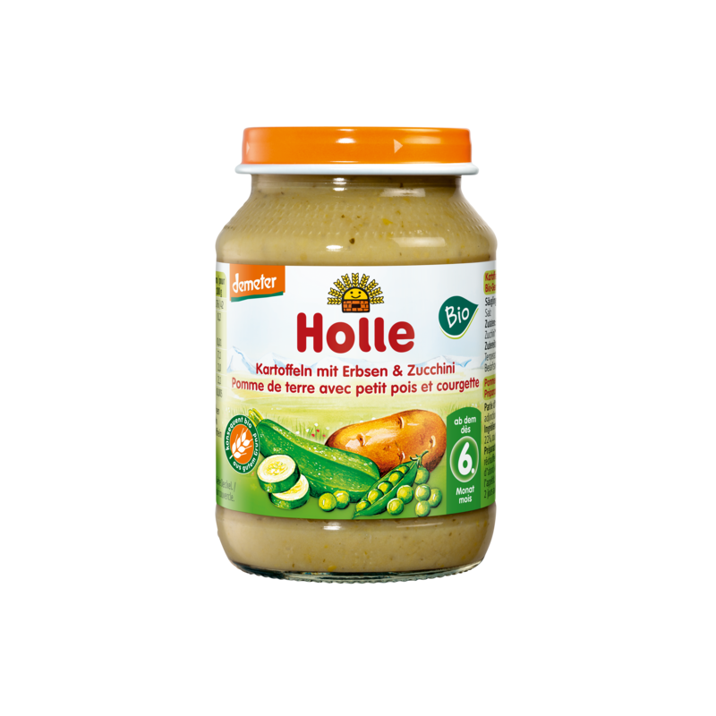 OBIADEK ZIEMNIAK - GROSZEK - CUKINIA BEZ DODATKU CUKRÓW BEZGLUTENOWY PO 6 MIESIĄCU DEMETER BIO 190 g (SŁOIK) - HOLLE