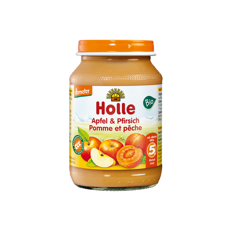 DESEREK JABŁKO - BRZOSKWINIA BEZGLUTENOWY PO 5 MIESIĄCU DEMETER BIO 190 g (SŁOIK) - HOLLE