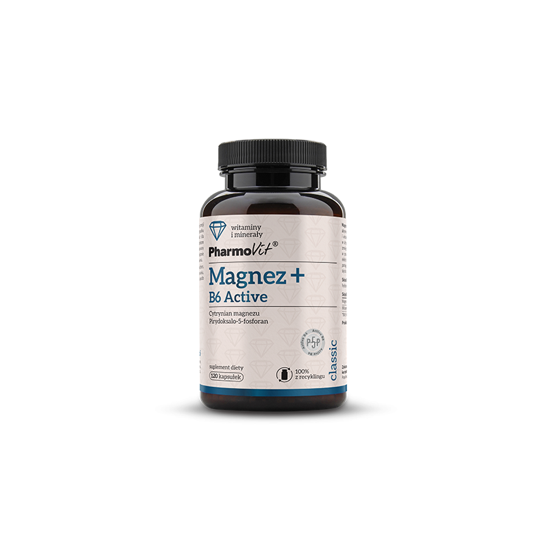 MAGNEZ Z WITAMINĄ B6 ACTIV BEZGLUTENOWY 120 KAPSUŁEK 81,37 g - PHARMOVIT (CLASSIC)