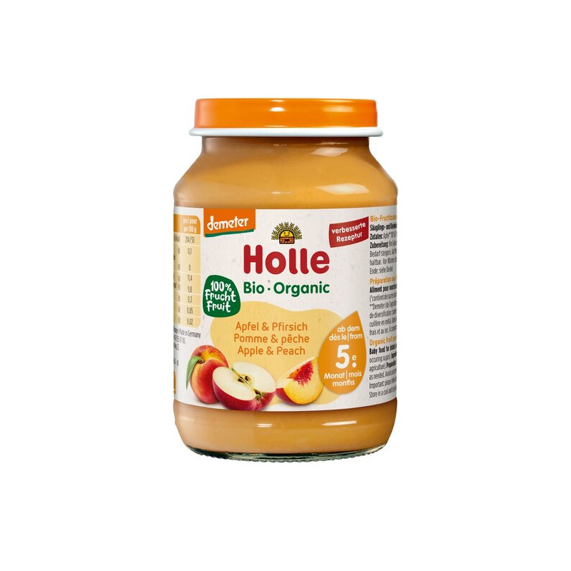 DESEREK JABŁKO - BRZOSKWINIA BEZGLUTENOWY OD 5 MIESIĄCA DEMETER BIO 190 g (SŁOIK) - HOLLE