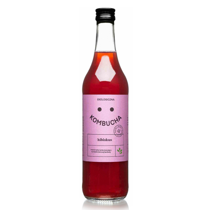 KOMBUCHA Z HIBISKUSEM BIO 500 ml - DELIKATNA (ZAKWASOWNIA)