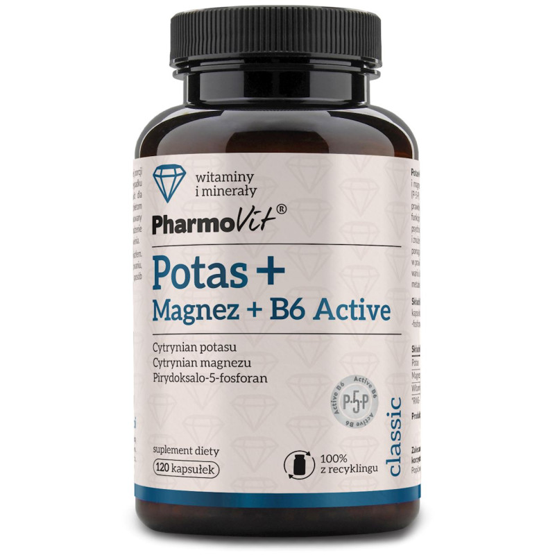 POTAS + MAGNEZ + WITAMINA B6 ACTIVE 120 KAPSUŁEK 136,39 g - PHARMOVIT (CLASSIC)