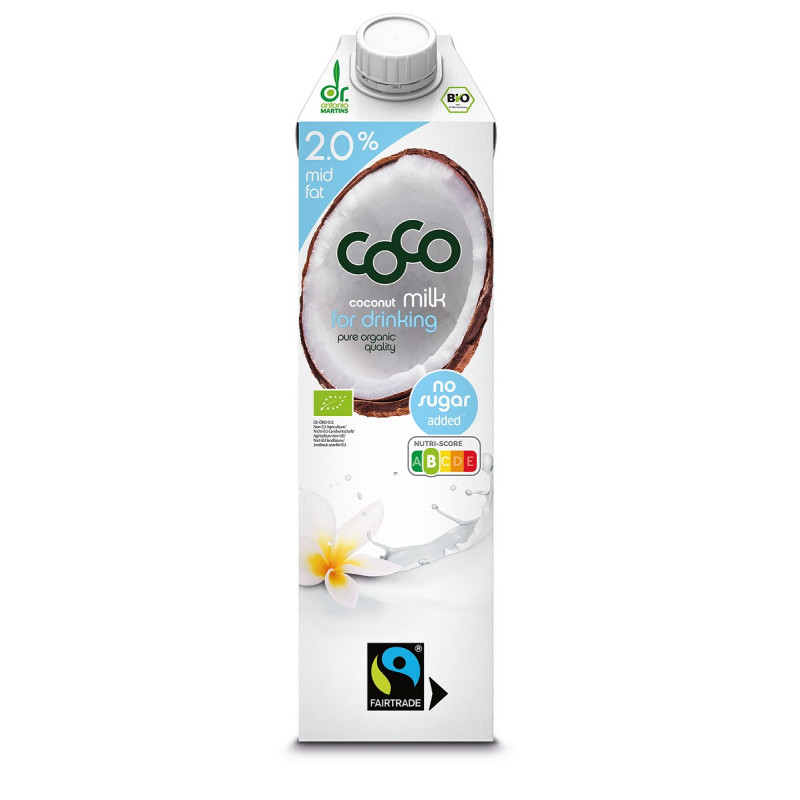 COCONUT MILK - NAPÓJ KOKOSOWY DO PICIA 2 % TŁUSZCZU BEZ DODATKU CUKRÓW FAIR TRADE BIO 1 L - COCO (DR MARTINS)