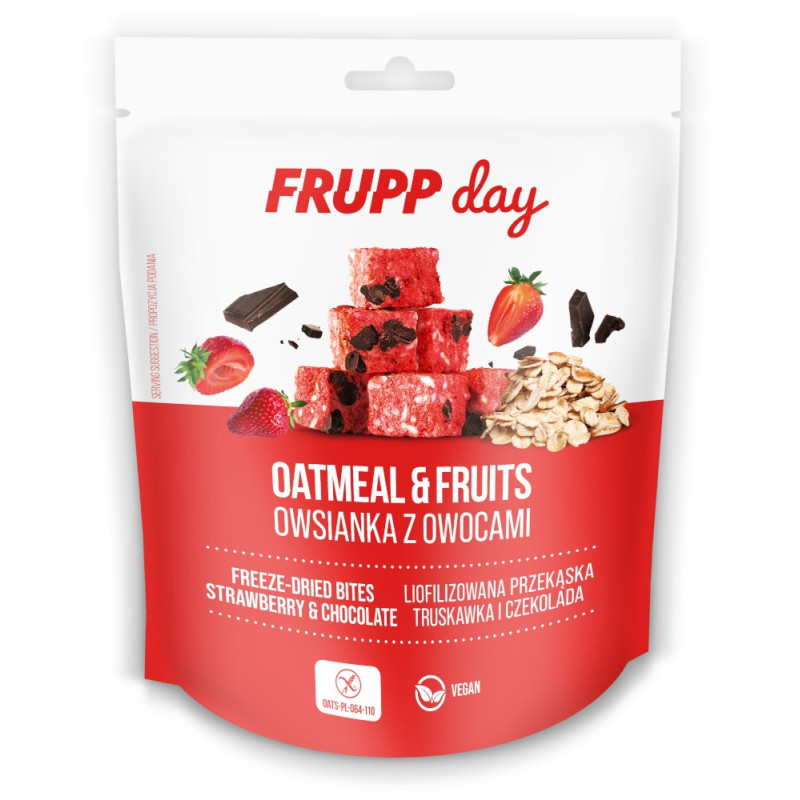 FRUPP DAY KOSTKI OWSIANE TRUSKAWKA - CZEKOLADA BEZGLUTENOWE 25 g - CELIKO