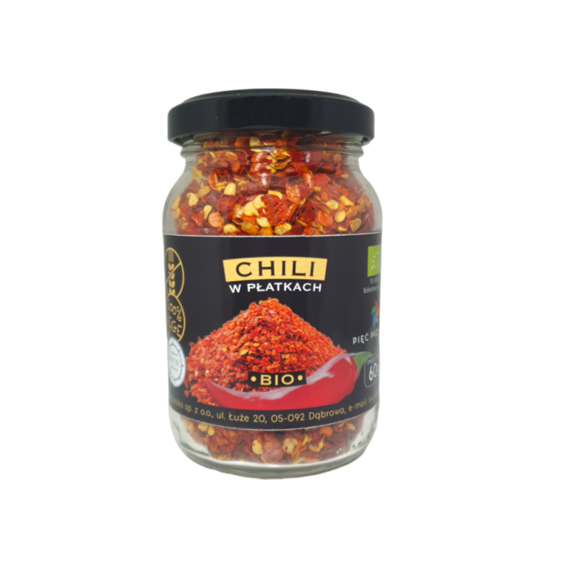 CHILI W PŁATKACH BEZGLUTENOWE BIO 60 g - PIĘĆ PRZEMIAN