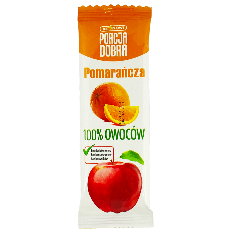 PRZEKĄSKA JABŁKOWO - POMARAŃCZOWA BEZ DODATKU CUKRU 16 g - PORCJA DOBRA
