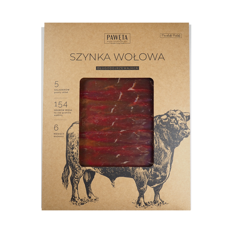 SZYNKA WOŁOWA DOJRZEWAJĄCA PLASTRY 50 g - PAWĘTA
