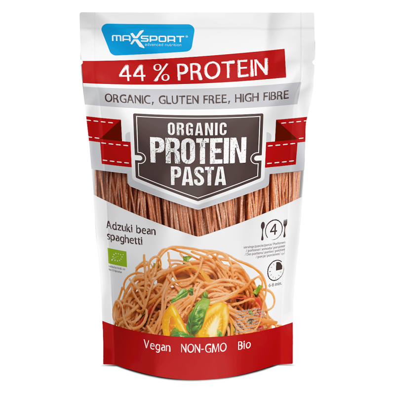 MAKARON PROTEINOWY (Z SOI I CZERWONEJ FASOLI ADZUKI) SPAGHETTI BEZGLUTENOWY BIO 200 g - MAXSPORT