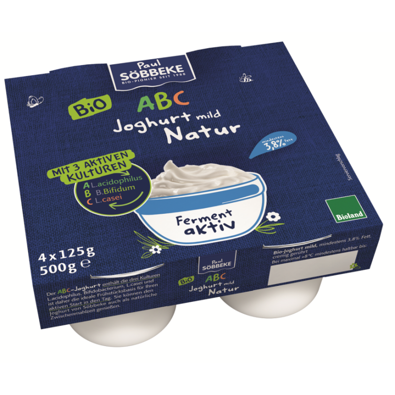 JOGURT PROBIOTYCZNY ABC (3,8 % TŁUSZCZU W MLEKU) BIO (4 x 125 g) 500 g - SOBBEKE