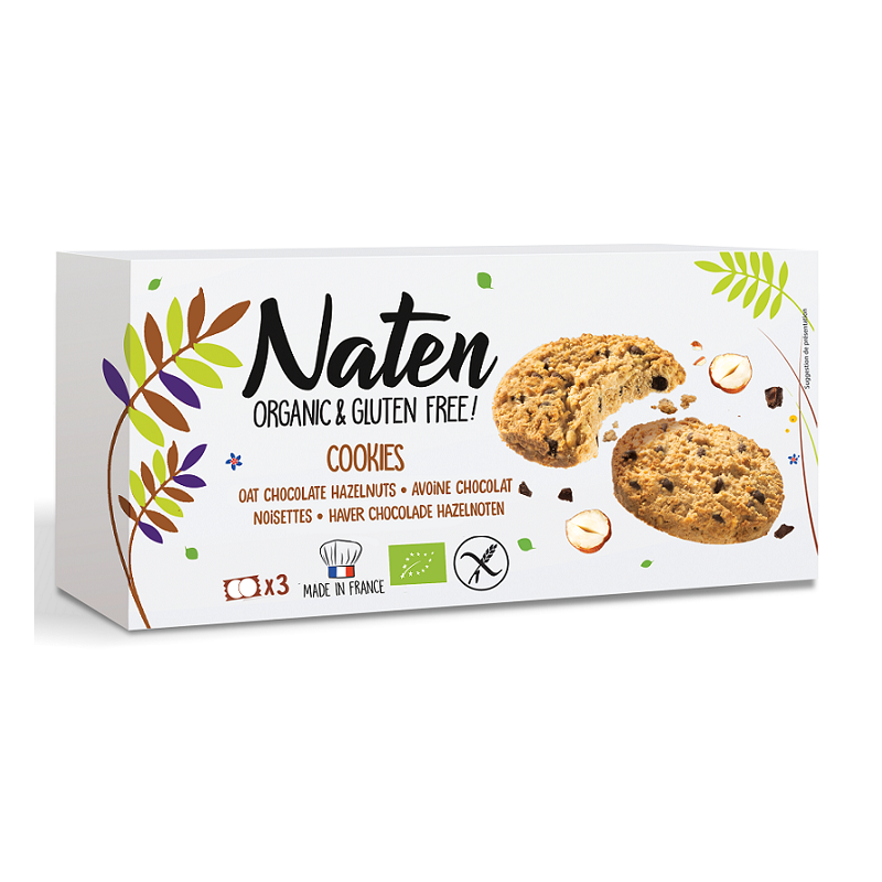 CIASTKA OWSIANE Z CZEKOLADĄ I ORZECHAMI LASKOWYMI BEZGLUTENOWE BIO 120 g - NATEN