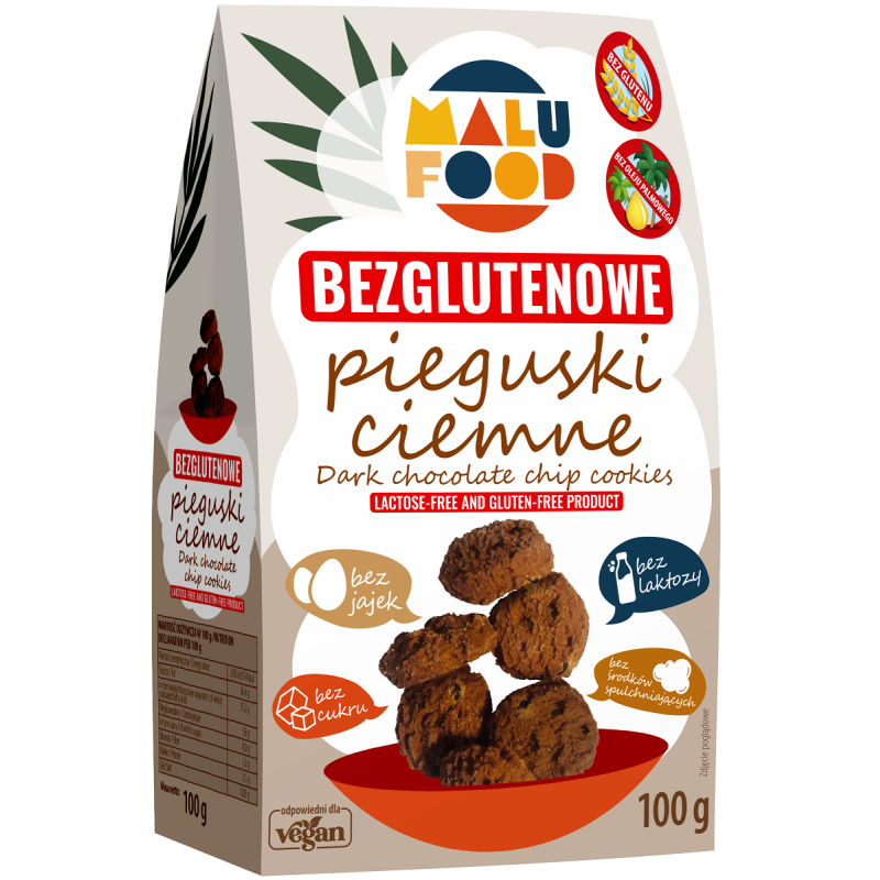 CIASTKA PIEGUSKI CIEMNE BEZ CUKRU BEZGLUTENOWE 100 g - MALU FOOD