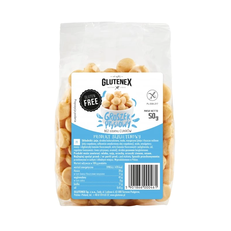 GROSZEK PTYSIOWY BEZ DODATKU CUKRÓW BEZGLUTENOWY 50 g - GLUTENEX