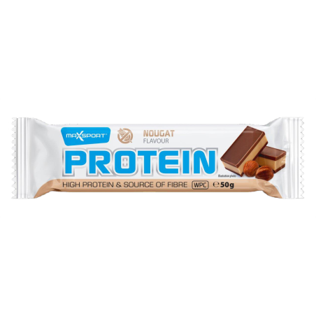 BATON PROTEINOWY WPC O SMAKU NUGATOWYM W MLECZNEJ CZEKOLADZIE BEZGLUTENOWY 50 g - MAXSPORT