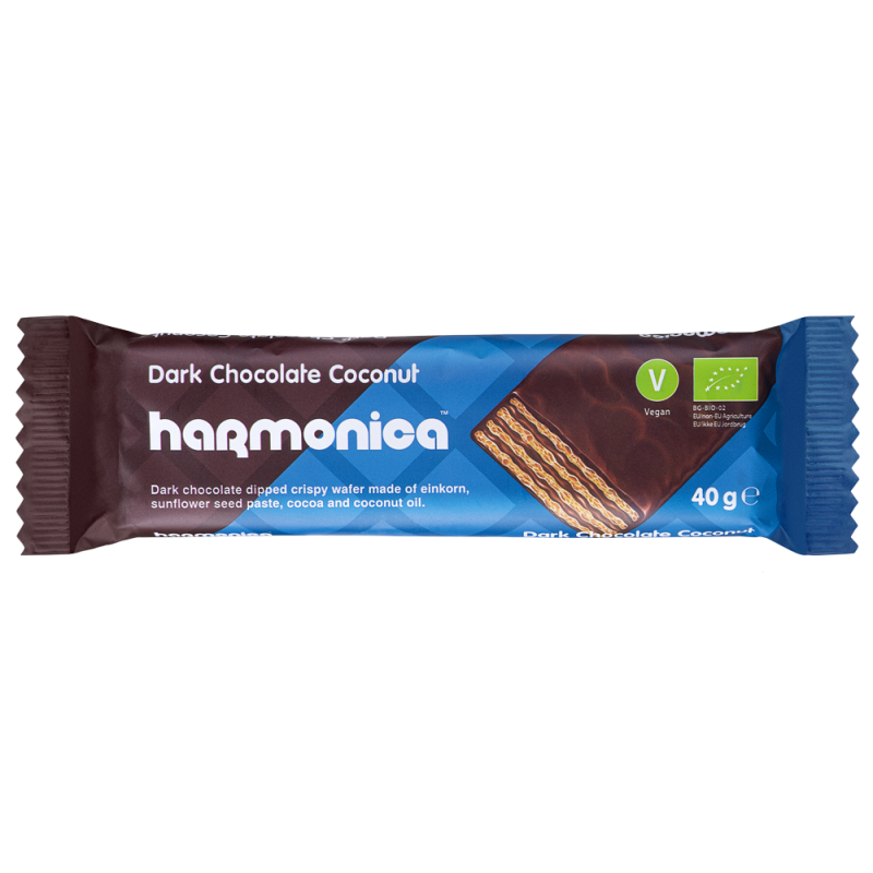WAFELEK Z SAMOPSZY Z KREMEM KOKOSOWO - KAKAOWYM W POLEWIE CZEKOLADOWEJ BIO 40 g - HARMONICA