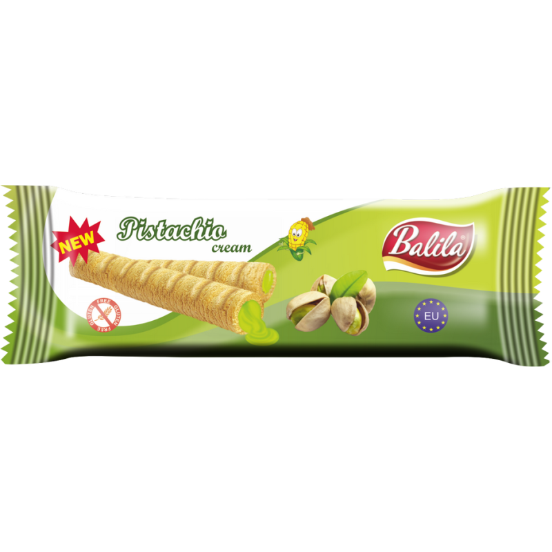 RURKI KUKURYDZIANE NADZIEWANE KREMEM O SMAKU PISTACJOWYM BEZGLUTENOWE 18 g - BALILA