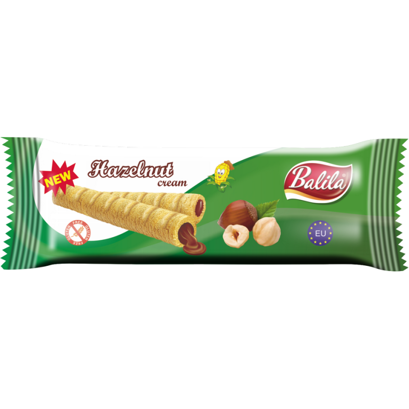 RURKI KUKURYDZIANE NADZIEWANE KREMEM O SMAKU ORZECHÓW LASKOWYCH BEZGLUTENOWE 18 g - BALILA