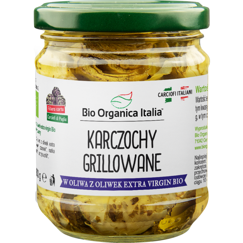 KARCZOCHY GRILLOWANE Z OLIWĄ Z OLIWEK EXTRA VIRGIN BIO 190 g (SŁOIK) - BIO ORGANICA ITALIA
