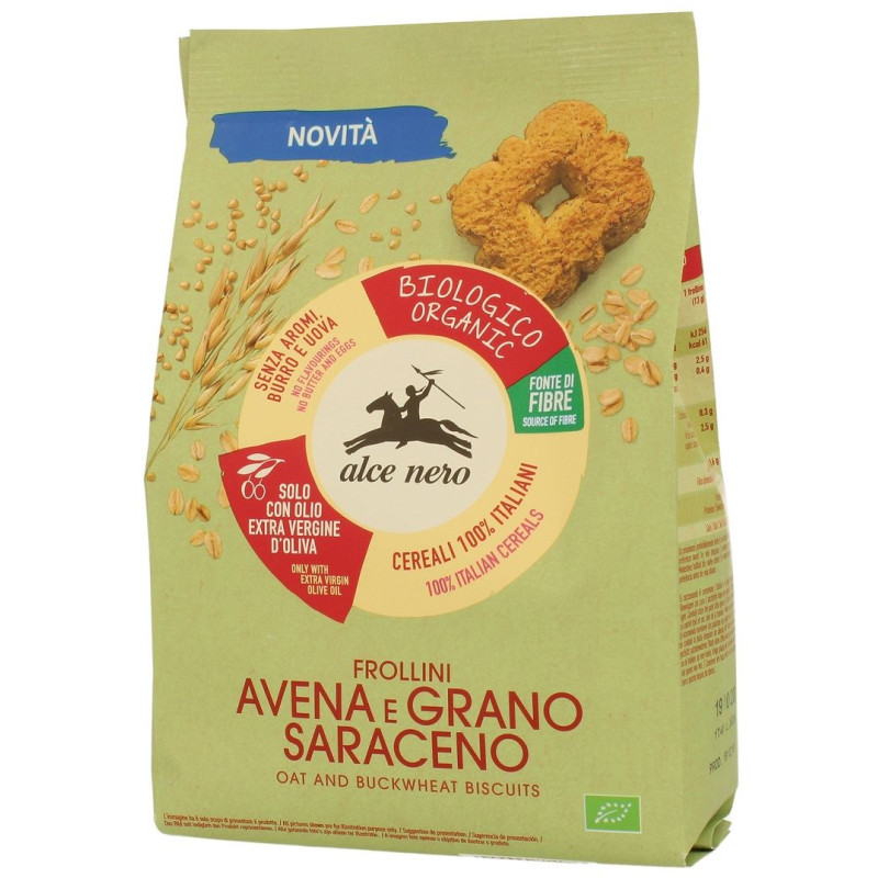 CIASTKA OWSIANO - GRYCZANE Z OLIWĄ Z OLIWEK EXTRA VIRGIN (14 %) BIO 250 g - ALCE NERO