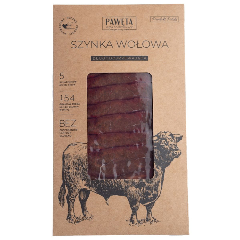 SZYNKA WOŁOWA DOJRZEWAJĄCA PLASTRY 50 g - PAWĘTA