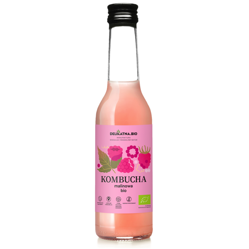 KOMBUCHA MALINOWA BIO 270 ml - DELIKATNA (ZAKWASOWNIA)