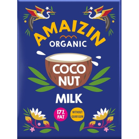 COCONUT MILK - NAPÓJ KOKOSOWY BEZ GUMY GUAR (17 % TŁUSZCZU) BIO 200 ml - AMAIZIN