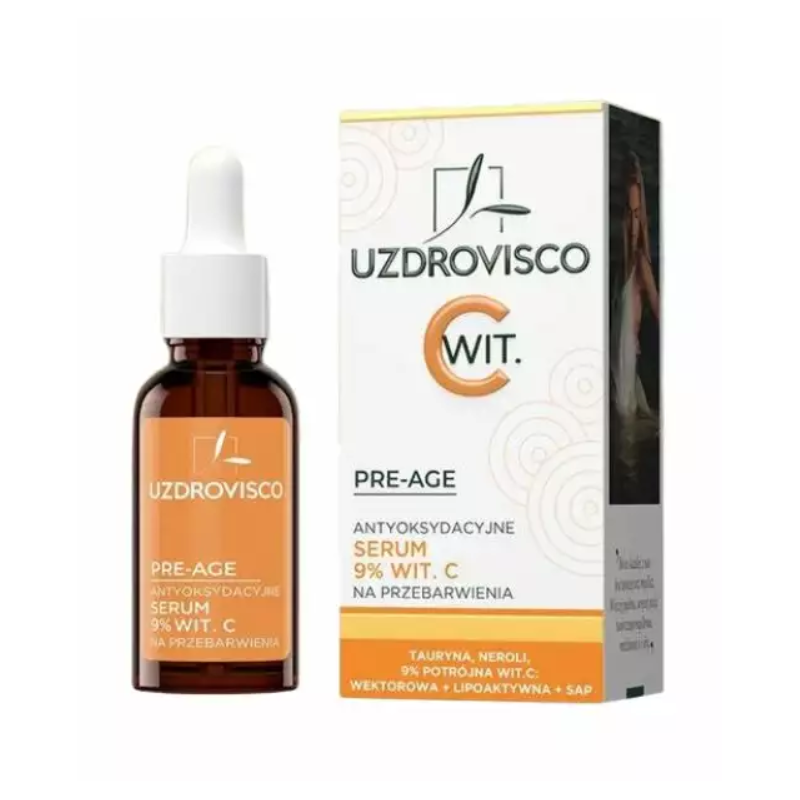 SERUM DO TWARZY Z WITAMINĄ C ANTYOKSYDACYJNE NA PRZEBARWIENIA 30 ml - UZDROVISCO (PRE-AGE)