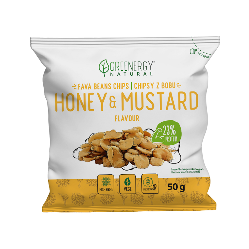 CHIPSY PROTEINOWE Z BOBU O SMAKU MIODU I MUSZTARDY 50 g - GREENERGY
