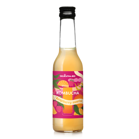 KOMBUCHA KOKTAJLOWA RASPBERRY SUNRISE BIO 270 ml - DELIKATNA (ZAKWASOWNIA)