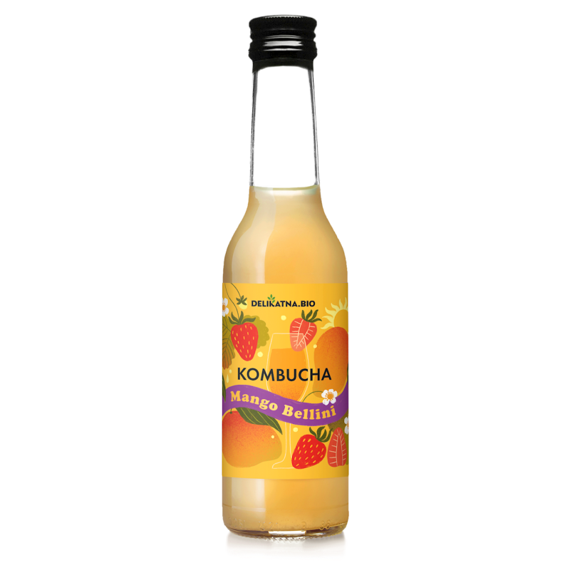 KOMBUCHA KOKTAJLOWA MANGO BELLINI BIO 270 ml - DELIKATNA (ZAKWASOWNIA)