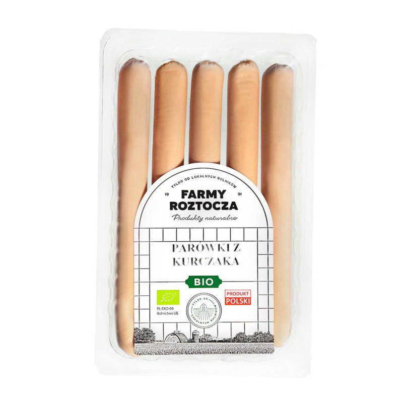 PARÓWKI FARMERKI Z KURCZAKA BIO 250 g - FARMY ROZTOCZA (Z PÓŁKI)