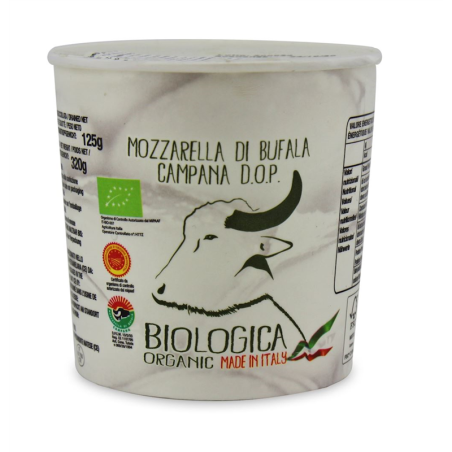 MOZZARELLA DI BUFALA (Z MLEKA BAWOLEGO) KULKA (W KUBECZKU) BIO 320 g (125 g) - BIOLOGICA