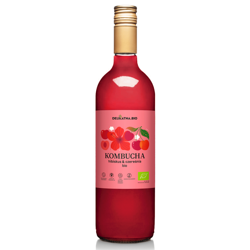 KOMBUCHA HIBISKUS I CZEREŚNIA BIO 750 ml - DELIKATNA (ZAKWASOWNIA)