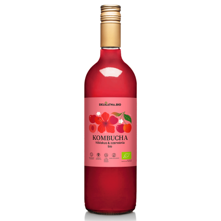 KOMBUCHA HIBISKUS I CZEREŚNIA BIO 750 ml - DELIKATNA (ZAKWASOWNIA)